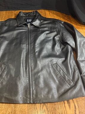 Vintage 90s Old Gap Black Leather Jacket Men Size L Quilted Zip Bomber 776019-01